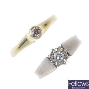 Two diamond single-stone rings. 