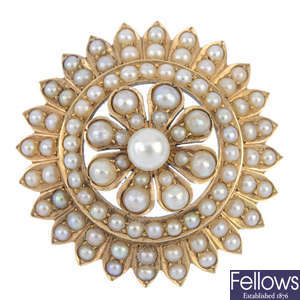 A late 19th century gold split pearl brooch.