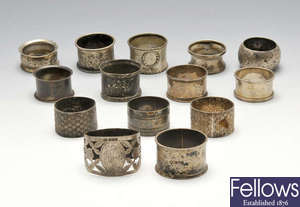 A mixed selection of various Edwardian and later silver napkin rings. 