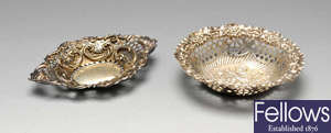 Two late Victorian silver bonbon dishes, etc. 
