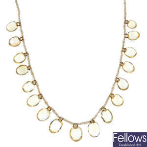 A citrine and seed pearl necklace.