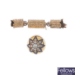 A late 19th century diamond and enamel component, together with a clasp. 