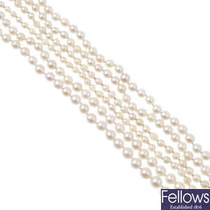 Two cultured pearl necklaces. 