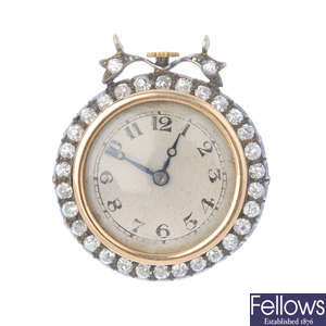 A late 19th century silver and gold diamond pocketwatch. 