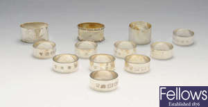 A selection of various modern silver napkin rings. 
