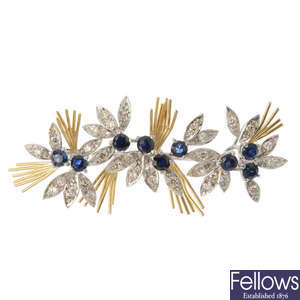 An 18ct gold diamond and sapphire brooch.