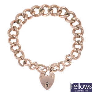 A late 19th century 9ct gold hollow curb-link bracelet.