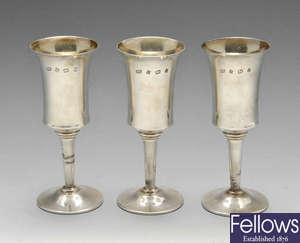 A set of three 1970's silver goblets. 