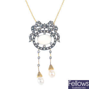 A moonstone and gem-set pendant. 