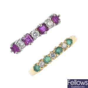 A selection of three diamond and gem-set rings.