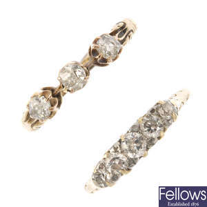 Two 18ct gold late 19th and mid 20th century diamond rings.