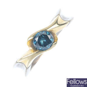A colour treated 'blue' diamond single-stone ring. 