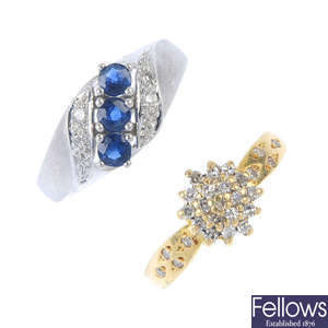 Two 18ct gold diamond and gem-set rings.