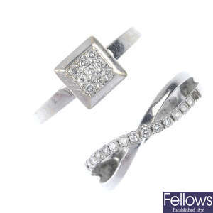 A selection of three 18ct gold diamond dress rings. 