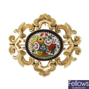 A late Victorian gold micro mosaic brooch.