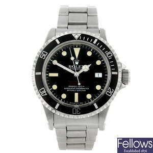 ROLEX - a gentleman's stainless steel Oyster Perpetual Date Sea-Dweller "Double Red" bracelet watch.