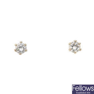 A pair of diamond brilliant-cut diamond ear studs. 