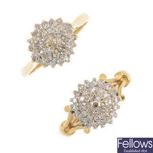 Two 18ct gold diamond cluster rings.