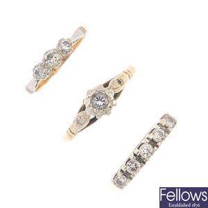 A selection of three diamond rings.