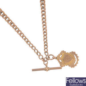 A late 19th century 9ct gold Albert chain, with medallion. 