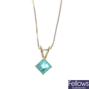 A Colombian emerald single-stone pendant, with 18ct gold chain.