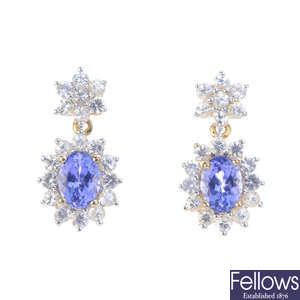 A pair of 9ct gold tanzanite and white sapphire earrings.