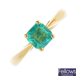 An 18ct gold Colombian emerald single-stone ring.