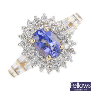 An 18ct gold tanzanite and diamond cluster ring.