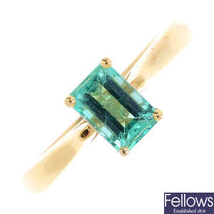 An 18ct gold Colombian emerald single-stone ring.