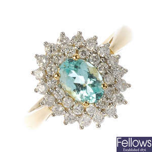 A 14ct gold tourmaline and diamond cluster ring.