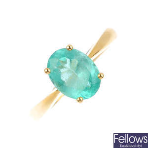A 14ct gold Colombian emerald single-stone ring.