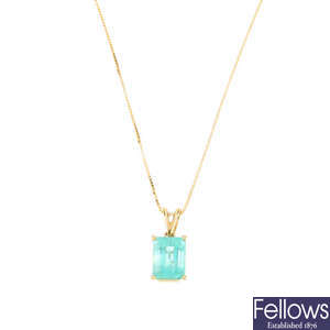 An 18ct gold emerald pendant, with chain.