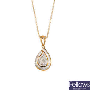 A 9ct gold diamond pendant, with chain.