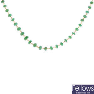 An 18ct gold emerald bead necklace.