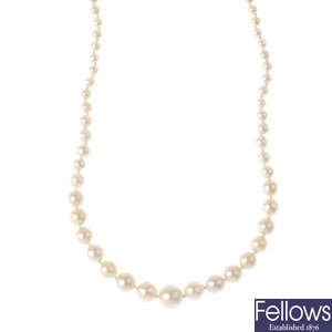 A natural pearl single-strand necklace.