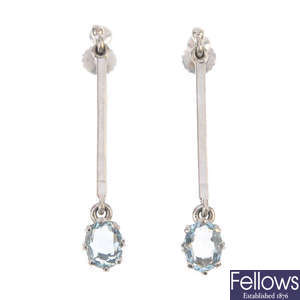 A pair of aquamarine ear pendants.
