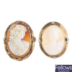 Two early to mid 20th century 9ct gold mounted shell cameos.