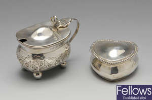 A selection of various silver and plated items, to include a late Victorian silver mustard pot, etc.