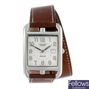 HERMES - a mid-size stainless steel Cape Cod wrist watch.