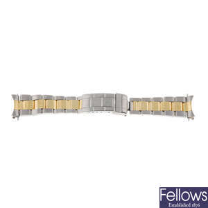 ROLEX - a bi-metal Submariner bracelet with stainless steel Fliplock clasp.