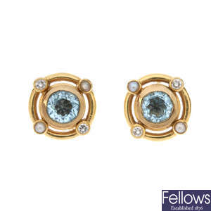 CASSANDRA GOAD - a pair of 18ct gold topaz split pearl and diamond interchangeable ear studs.
