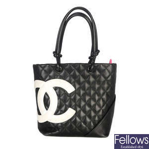 CHANEL - a Ligne Cambon quilted black tote handbag.