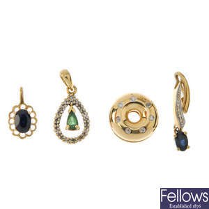 A selection of eleven gem-set and diamond pendants.