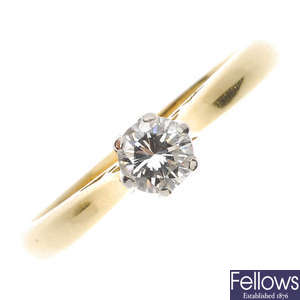 An early 1960s 18ct gold diamond single-stone ring.