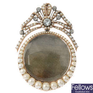 A late 19th century split pearl and paste photograph pendant.