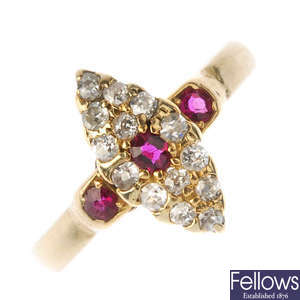 An early 20th century diamond and ruby dress ring.