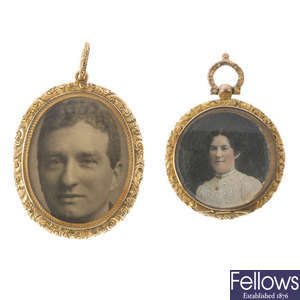 Two late 19th century photograph locket pendants.