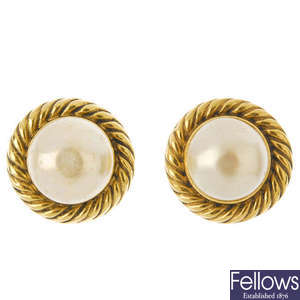 CHANEL - a pair of imitation mabe pearl ear-clips.