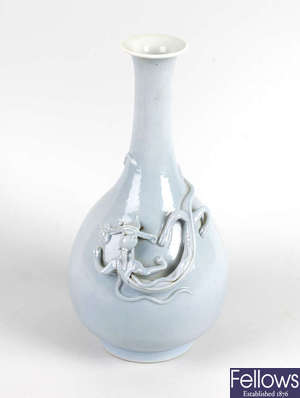 A Chinese duck-egg blue porcelain vase 