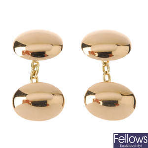 A pair of late Victorian 15ct gold cufflinks.